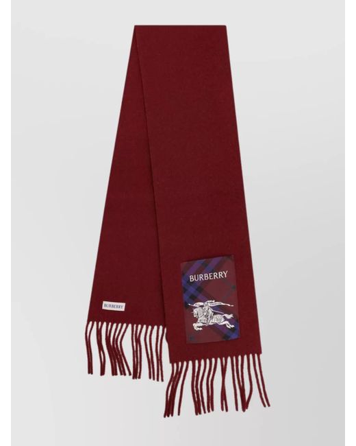 Burberry Red Cashmere Scarf With Check Pattern And Fringes