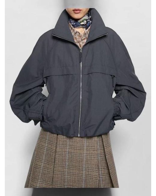 Acne Blue Cropped Nylon Blend Coat High Collar