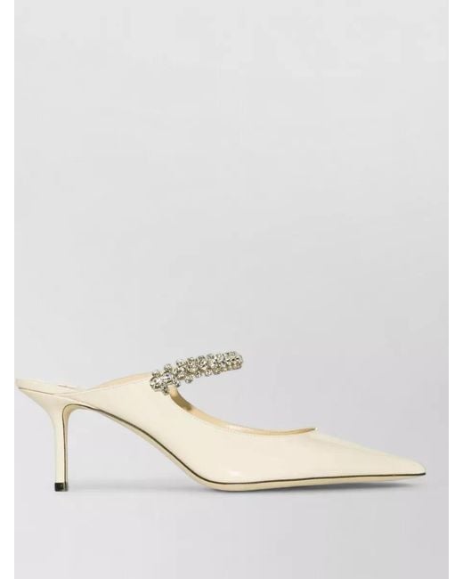 Jimmy Choo White Lace Mules Crystal Detail Open Back Stilettos