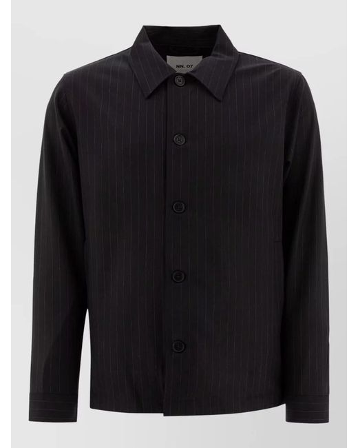 NN07 Black Zander Pinstripe Overshirt Long Sleeve Jacket for men