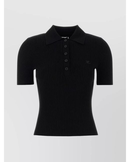 Courreges Black Short-Sleeve Polo Shirt