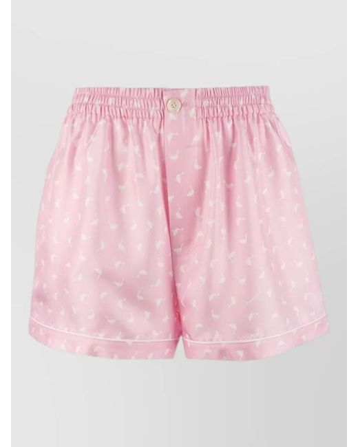 Moschino Pink Satin Shorts Button Detail Back Pocket Animal Print