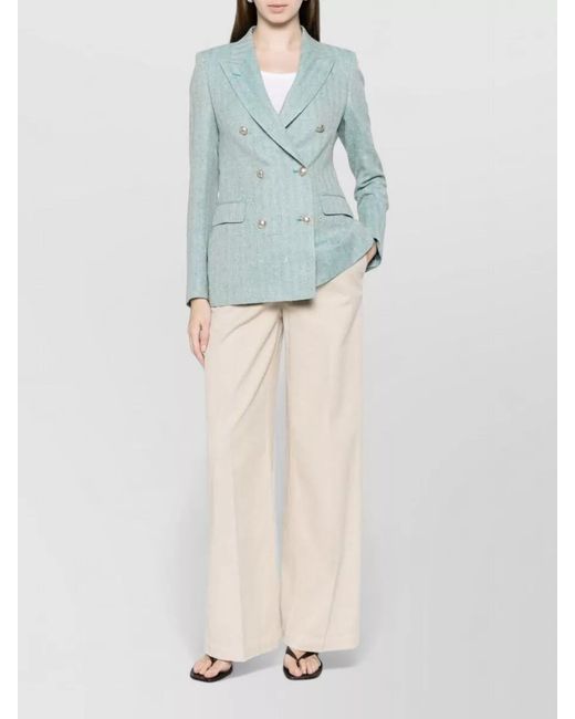 Via Masini 80 Natural Cotton Trousers Wide Leg Belt Loops