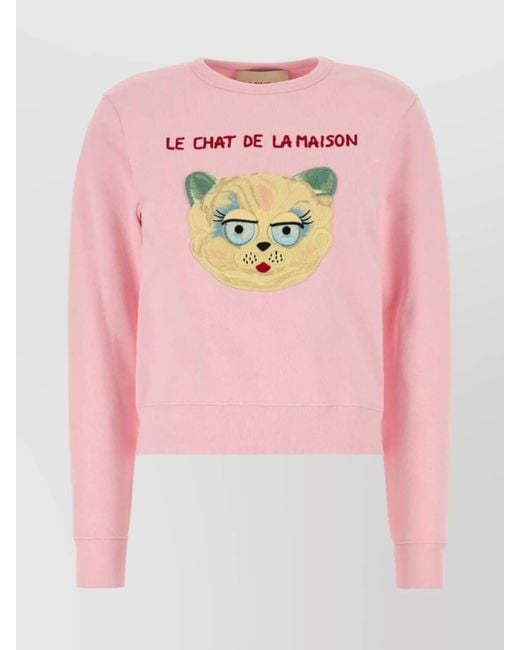 Valentino Garavani Pink Cotton Sweatshirt With Graphic Print Design