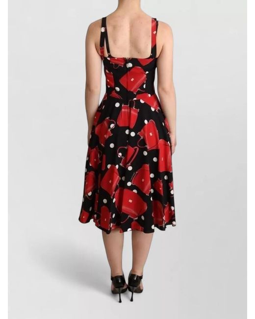 Dolce & Gabbana Red Silk Printed Sleeveless Square-Neck Midi Dress