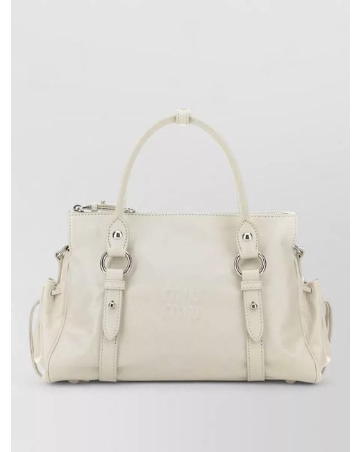 Miu Miu Natural Leather Tote Handbag Adjustable Strap Top Handles