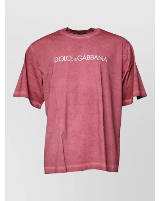 Dolce & Gabbana Pink Logo Print Cotton Crew Neck T Shirt for men