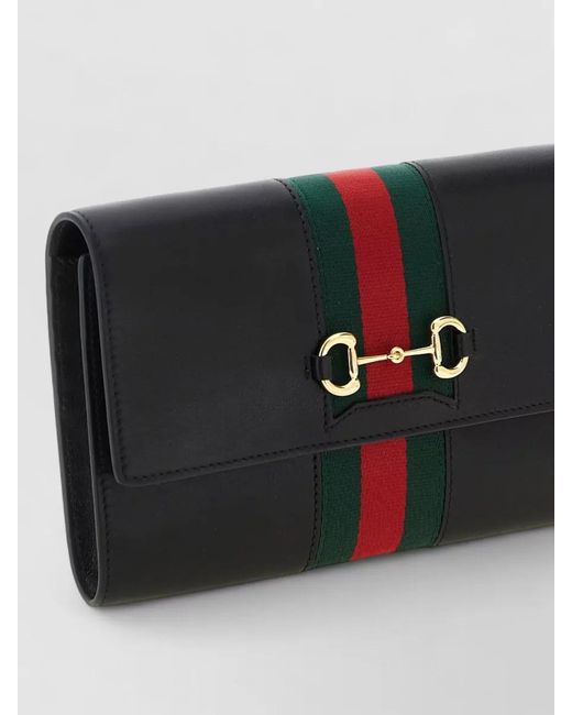 Gucci Black Horsebit Web Chain Wallet Shoulder Strap