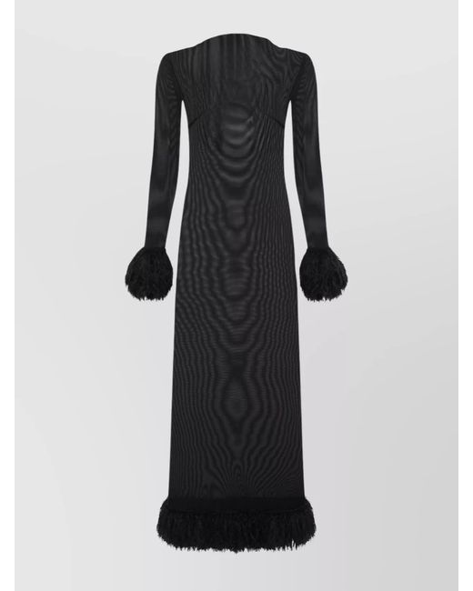 MARINE SERRE Black Sheer Mesh Long-Sleeve Maxi Dress