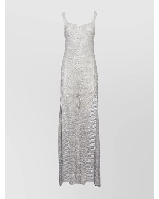 Santa Brands White Rhinestone Sleeveless Sweetheart Neckline Maxi Dress