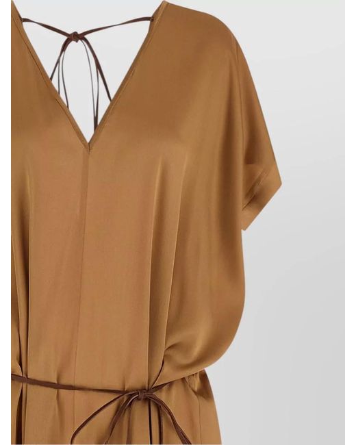 DI.LA3 PARI' Natural Riky Dress V Neckline Waist Tie