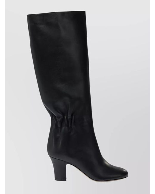 Ferragamo Black Knee-High Boots With Curled Design And Block Heel