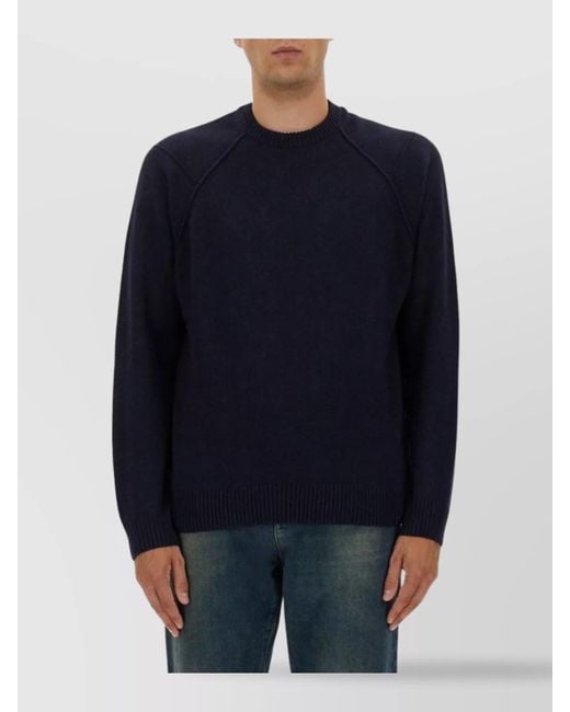 Woolrich Men's Blue Crew Neck Knit Texture Raglan Sweater