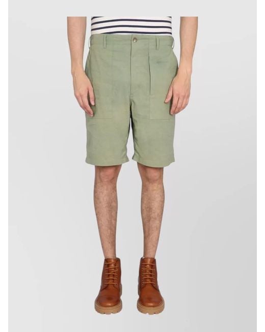 Engineered Garments Green Bermuda Shorts Pleated Front Belt Loops Pockets for men