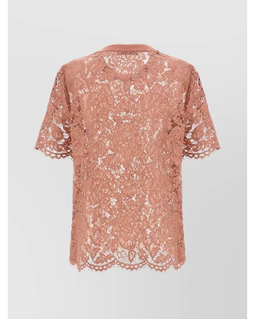 Dolce & Gabbana Pink Lace Short-Sleeve Blouse