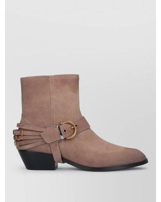 Pinko Brown Leather Ankle Boots