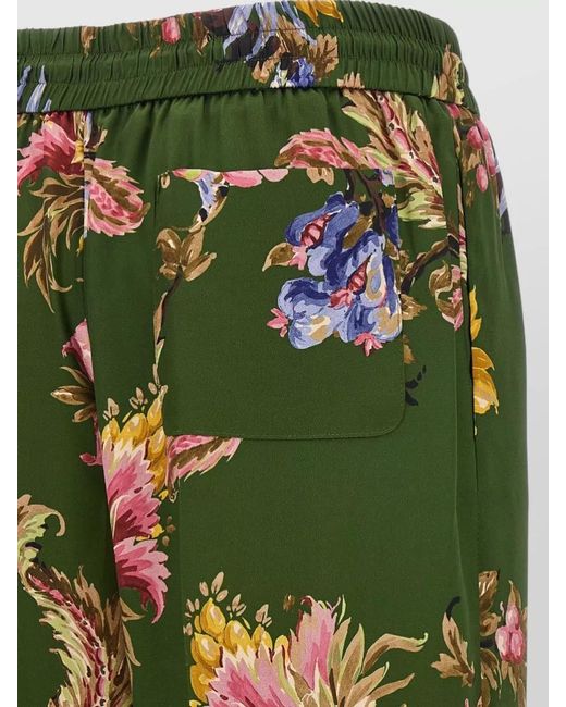Etro Green Lounge Trousers Floral Motif Elastic Waistband