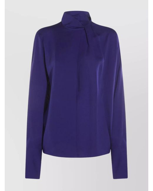 Tom Ford Blue Long Sleeve High Neck Top With Back Pleat