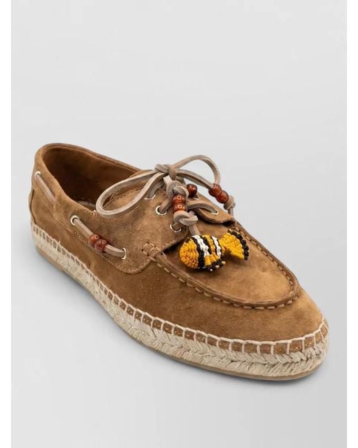 Aquazzura Brown Seafarer Loafer Suede Espadrille Beads Laces