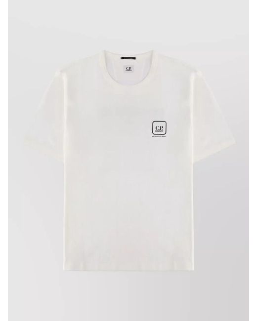 C P Company White Logo Crew Neck T Shirt Short Sleeves for men