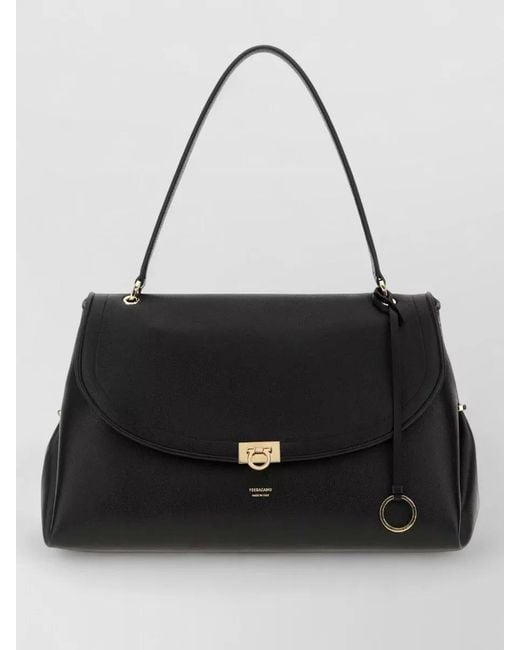 Ferragamo Black Leather Tote Shopping Bag Top Handles