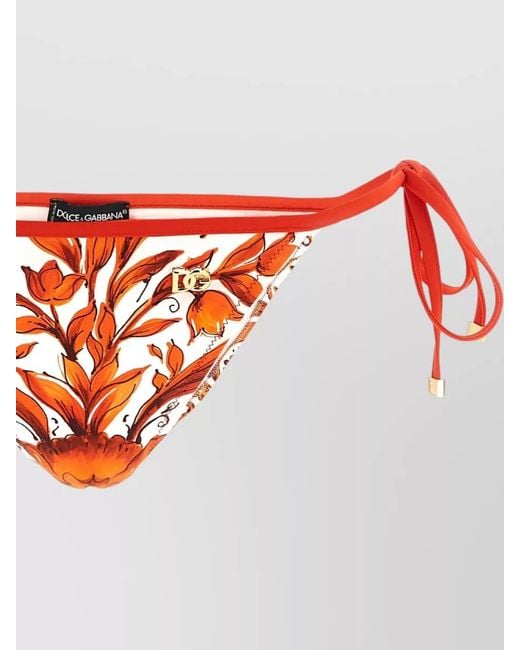 Dolce & Gabbana Red Maiolica Triangle Bikini Floral Print Hardware