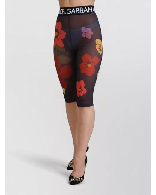 Dolce & Gabbana Red Floral-Print Knee-Length Leggings