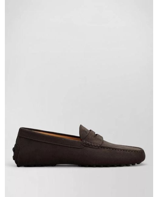 Tod's Brown Suede Moccasin Loafers Penny Strap Rubber Sole for men