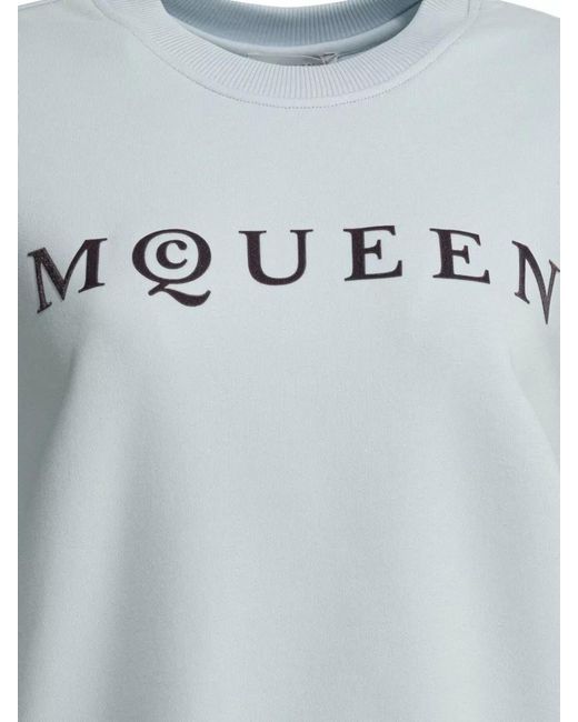 McQueen Blue Crew Neck Sweatshirt Long Sleeves Ribbed Trims