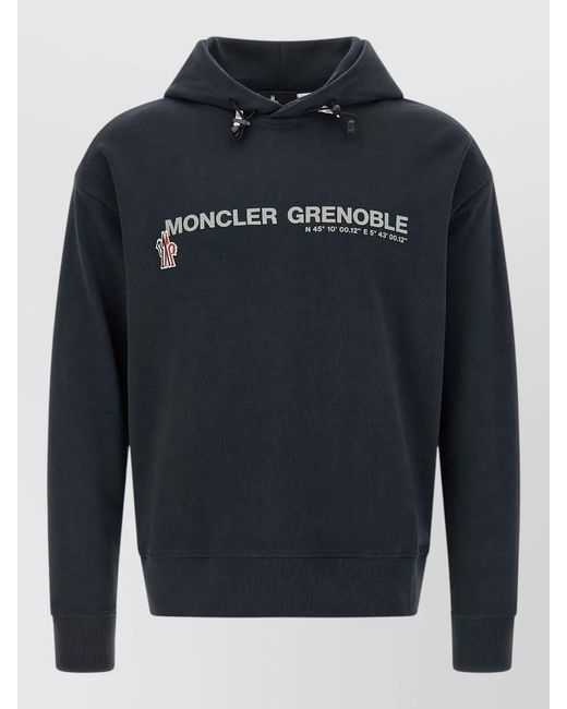 Moncler Blue Hooded Sweatshirt Logo Detail Drawstring for men