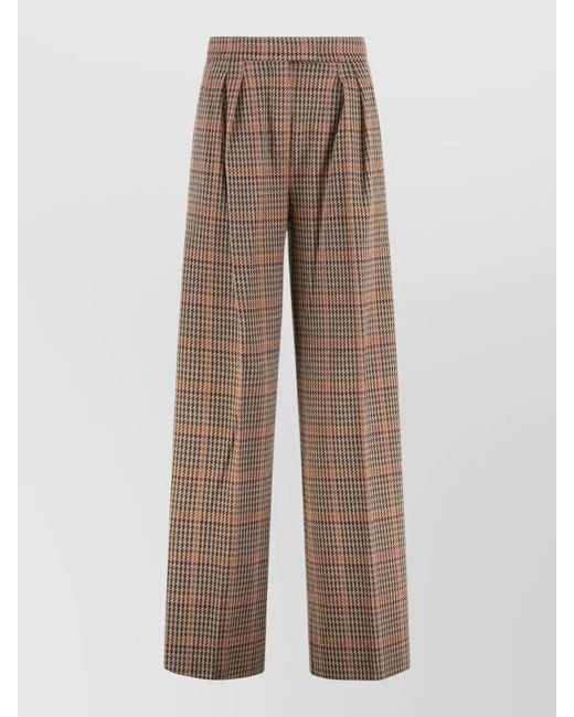 Max Mara Brown Prince Of Wales High-Rise Wide-Leg Trousers