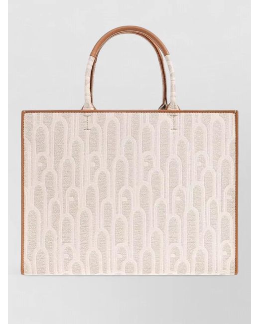 Furla Natural Tote Bag Large Design Top Handles Contrast Trim