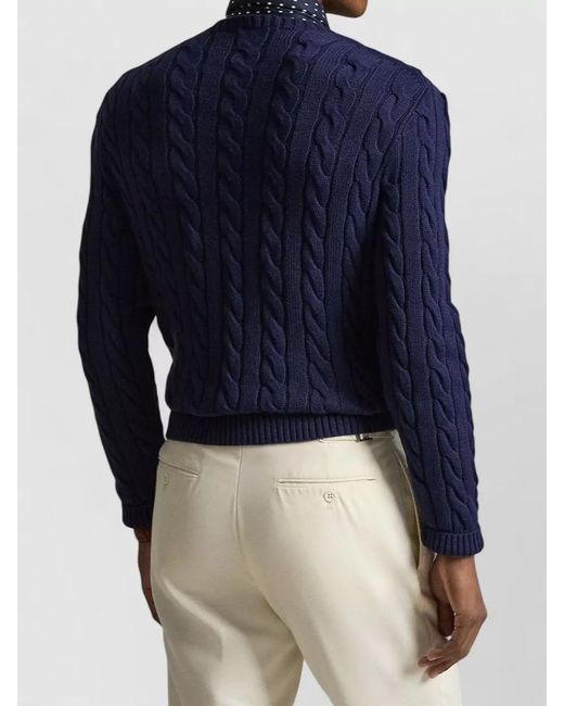 Polo Ralph Lauren Blue Braided Knit Crew Neck Cotton Sweater for men