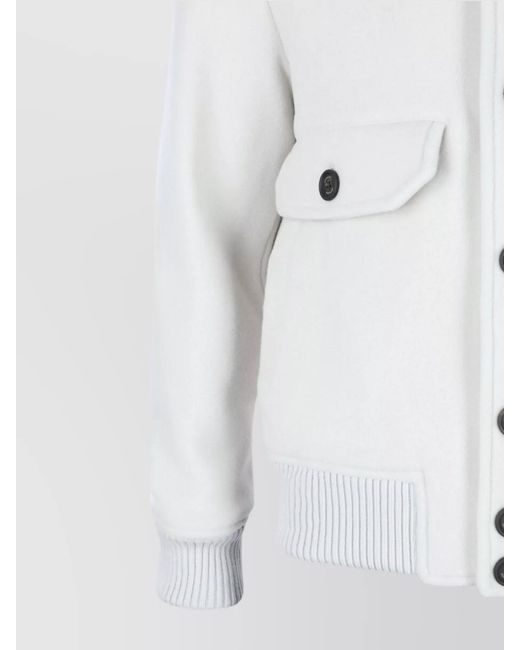 Eleventy White Ribbed Collar Jacket Front Pockets for men