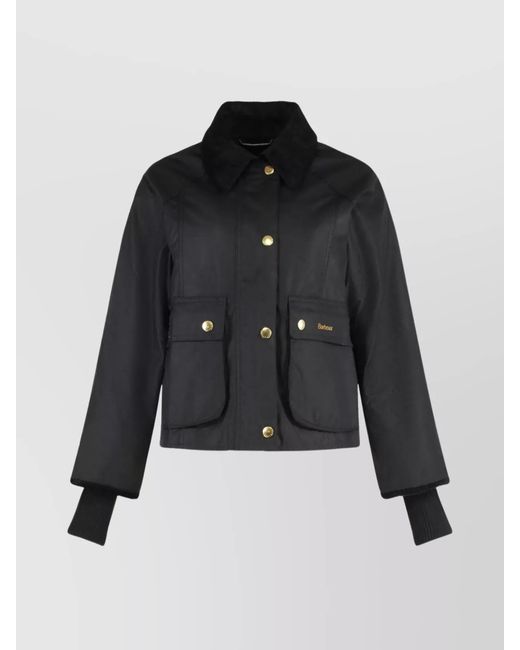 Barbour Black Waxed Cotton Jacket Corduroy Collar