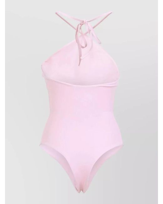 Jacquemus Pink Halterneck V-Neck One-Piece Swimsuit