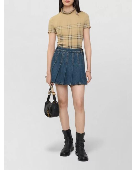Burberry Blue Denim Pleated Mini Skirt