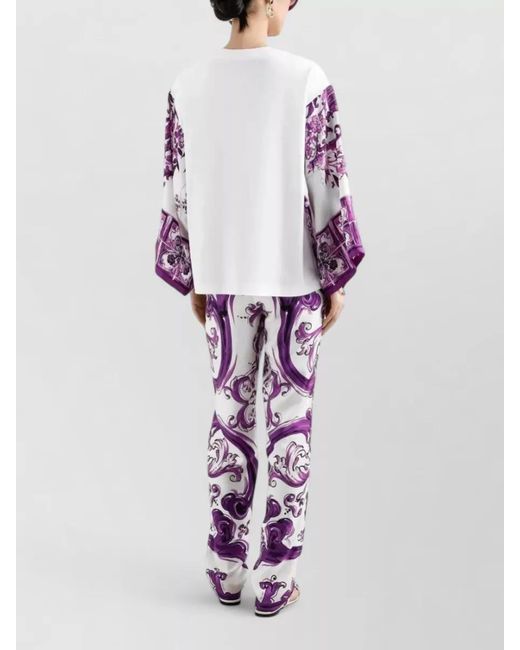 Dolce & Gabbana Pink Majolica Print Long Sleeve Blouse