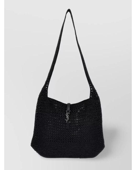 Saint Laurent Black Le 5 À 7 Medium Raffia Tote Bag