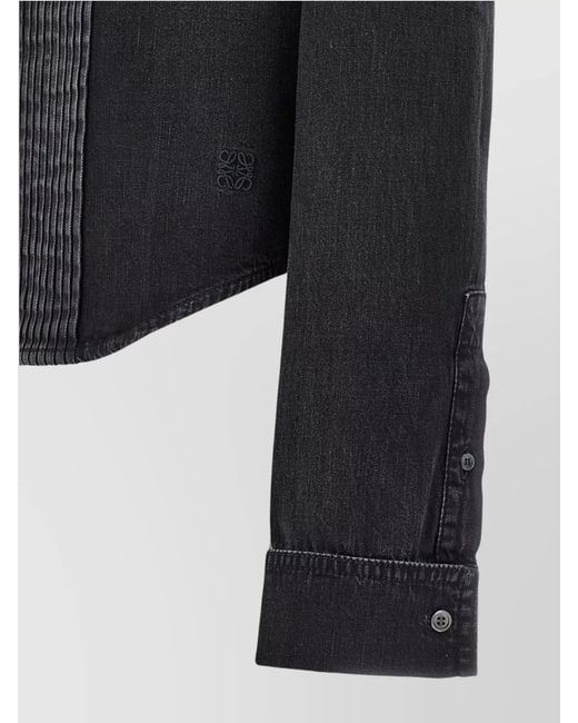 Loewe Blue Cotton Pleated Denim Shirt