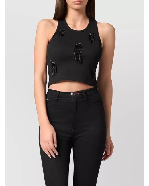 Philipp Plein Black Fringed Tank Top