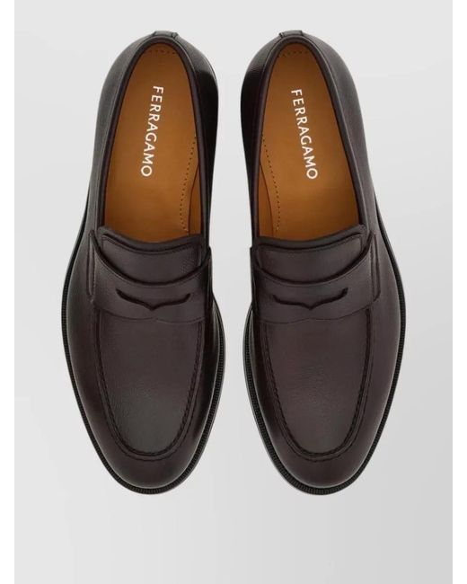 Ferragamo Black Loafers Lace Up Round Toe Rubber Vibram for men