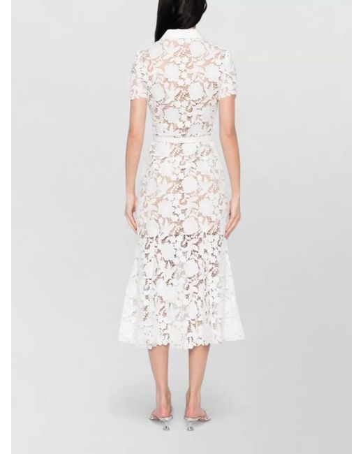 Self-Portrait White Lace Midi Dress Floral Pattern Belt