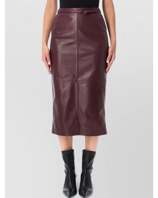 Alberta Ferretti Purple Leather Midi Skirt Straight Cut Pockets