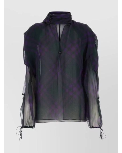 Burberry Blue Printed Crepe Blouse