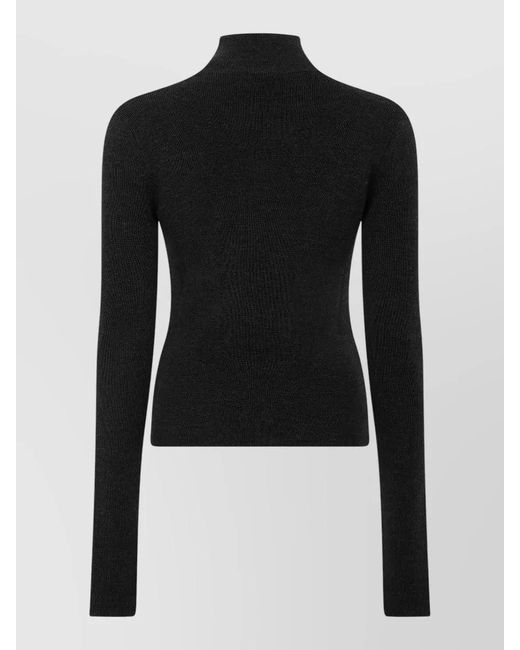 Ganni Black Fitted High Collar Cropped Knit Top