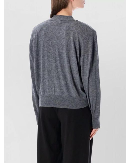 Frankie Shop Gray Wool-Blend Ribbed High-Neck Padded-Shoulder Sweater