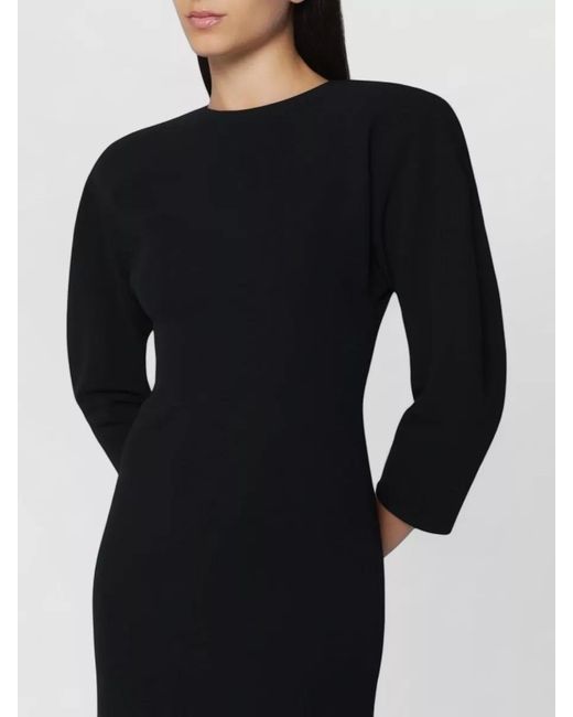 ANDAMANE Black Slim Fit Midi Dress Round Neckline