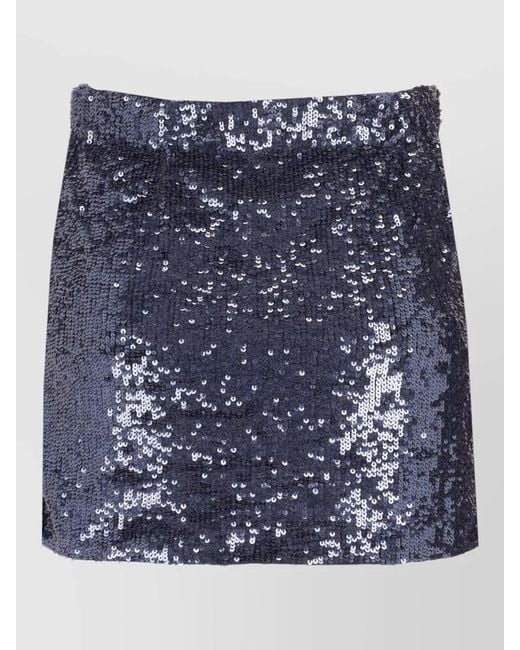 P.A.R.O.S.H. Blue Sequin Embellishment Straight Skirt Midi Length