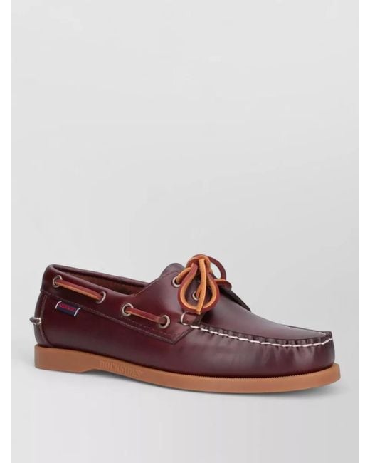 Sebago Red Lace Up Moccasins Rubber Sole Detail